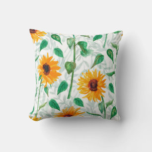 Watercolor seamless pattern with sunflowers throw pillow