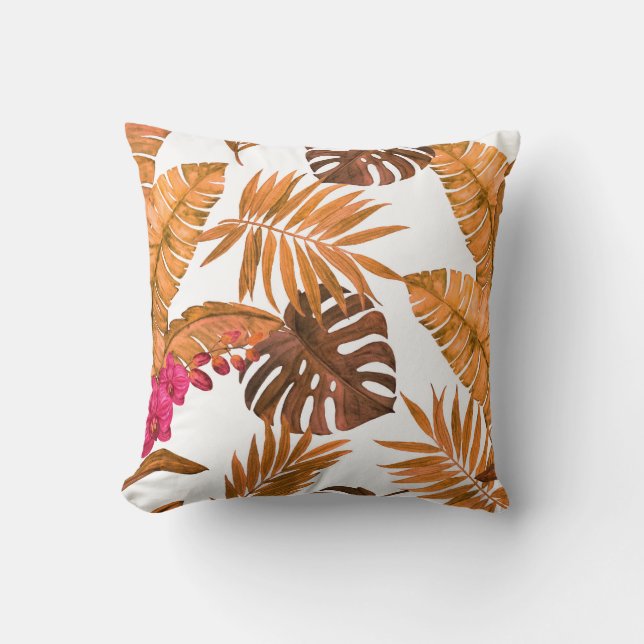 Watercolor seamless pattern with tropical leaves a throw pillow (Front)