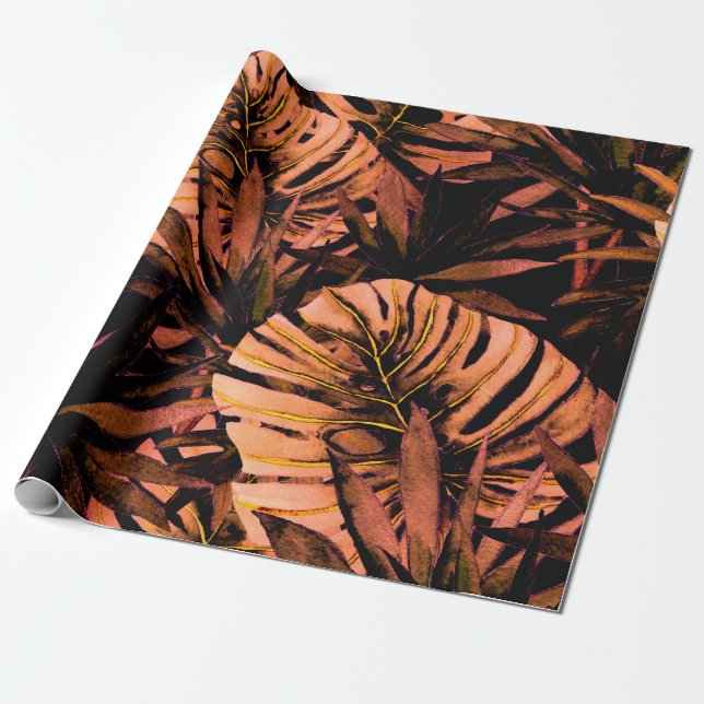 Watercolor seamless pattern with tropical leaves:  wrapping paper (Unrolled)