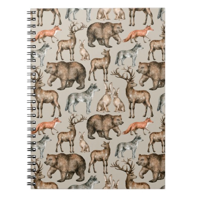 Watercolor seamless pattern with wild forest anima notebook (Front)
