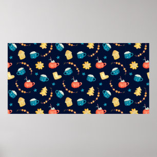 Watercolor seamless pattern with Xmas gingerbreads Poster