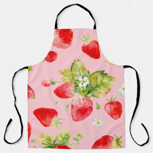 watercolor seamless strawberry pattern apron