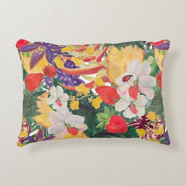 WAtercolor seamless tropical pattern with exotic f Accent Pillow (Front)