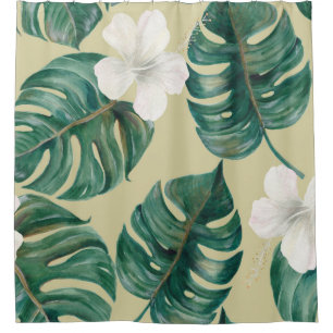 Watercolor seamless tropical pattern with exotic p shower curtain