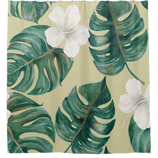 Watercolor seamless tropical pattern with exotic p shower curtain (Front)