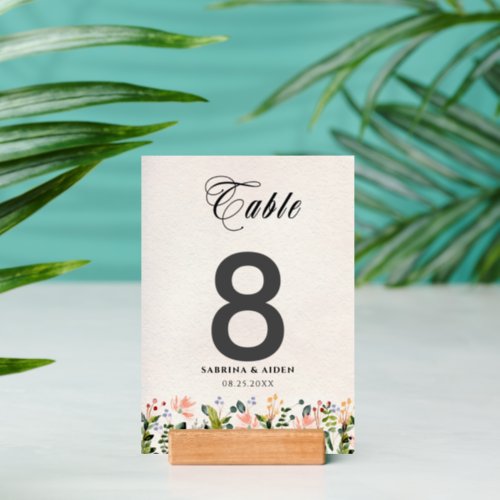 Watercolor Seamless Wild Flower Table Number  Holder
