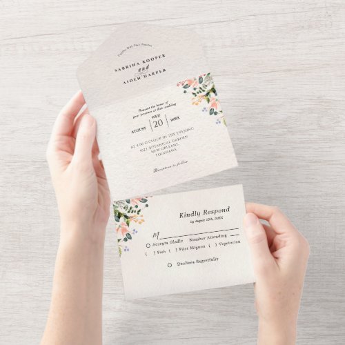 Watercolor Seamless Wild Flower Wedding All In One Invitation
