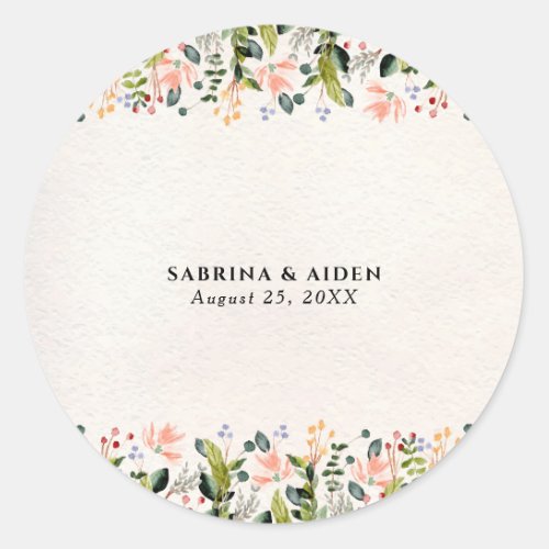 Watercolor Seamless Wild Flower Wedding Classic Round Sticker