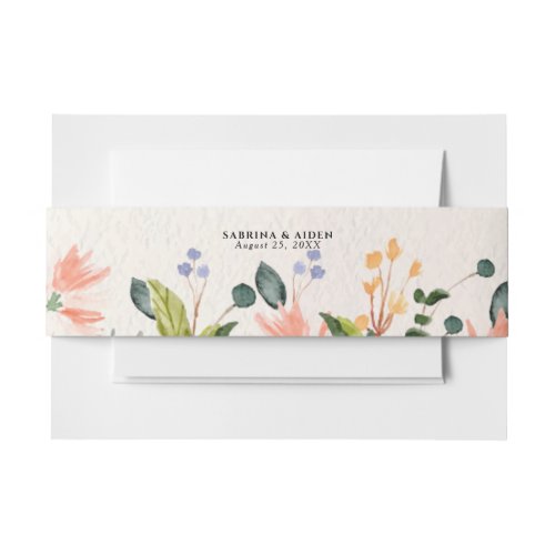 Watercolor Seamless Wild Flower Wedding Invitation Belly Band