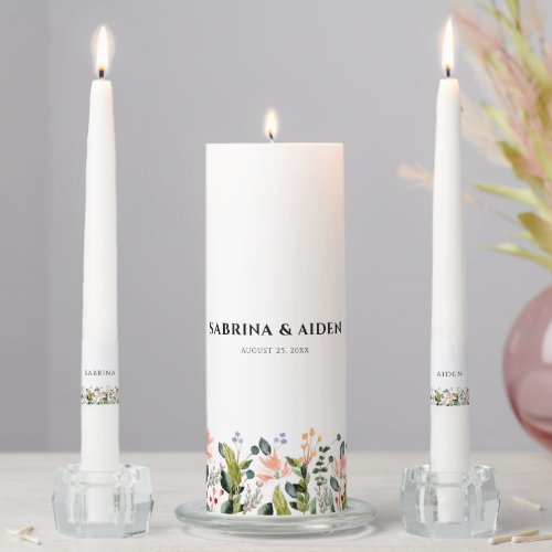 Watercolor Seamless Wild Flower Wedding Unity Candle Set
