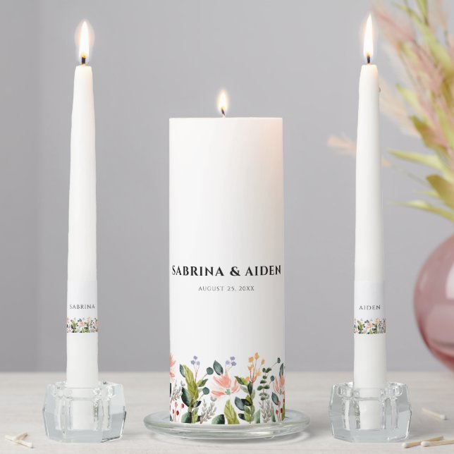Watercolor Seamless Wild Flower Wedding Unity Candle Set (In Situ)