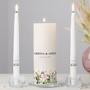 Watercolor Seamless Wild Flower Wedding Unity Candle Set