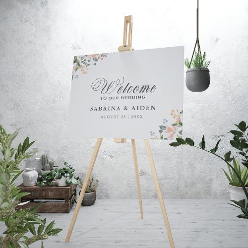 Watercolor Seamless Wild Flower Wedding Welcome Faux Canvas Print