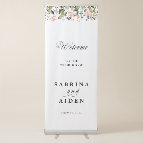 Watercolor Seamless Wild Flower Wedding Welcome Retractable Banner
