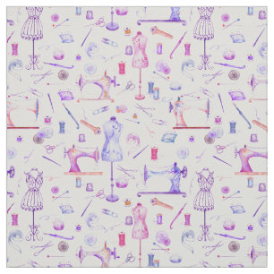 Watercolor Seamstress Sewing Notions Pattern Fabric