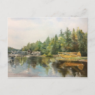 Watercolor Seaplane Adirondacks Lake Forest Green Postcard