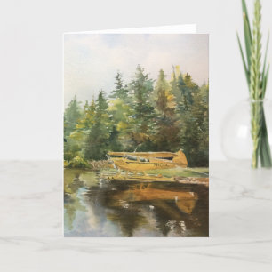 Watercolor Seaplane Adirondacks Lake Forest Green Thank You Card