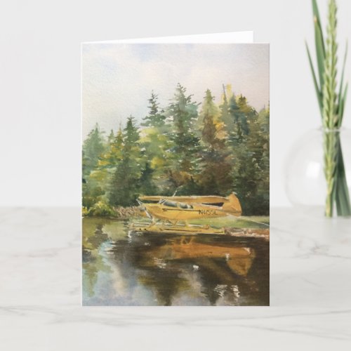 Watercolor Seaplane Adirondacks Lake Forest Green Thank You Card