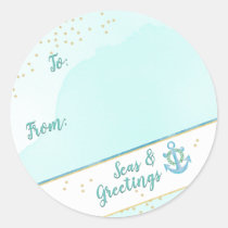 Watercolor Seas &amp; Greetings Anchor &amp; Stars Classic Round Sticker