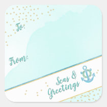 Watercolor Seas &amp; Greetings Anchor &amp; Stars Square Sticker