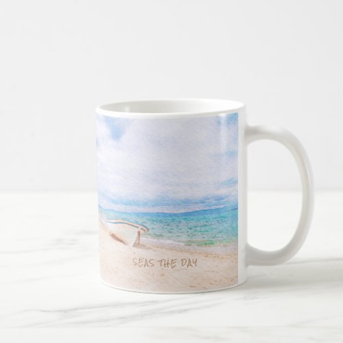Watercolor Seas The Day Beached Fishing Boat Coffee Mug