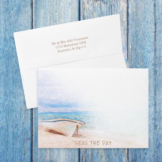 Watercolor Seas The Day Beached Fishing Boat Envelope (Creator Uploaded)