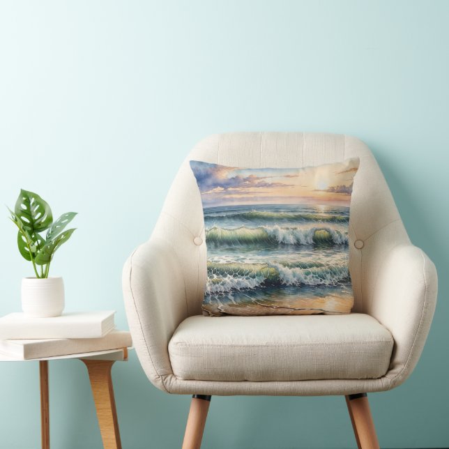 Watercolor Seascape At Sunrise Throw Pillow (Chair)