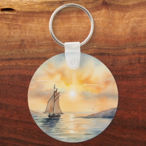Watercolor Seascape Background  Keychain