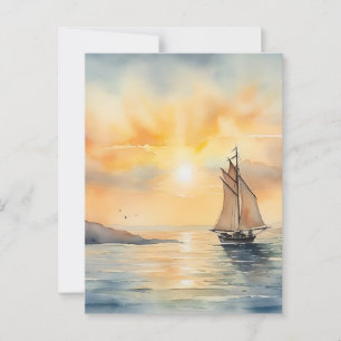 Watercolor Seascape Background Postcard