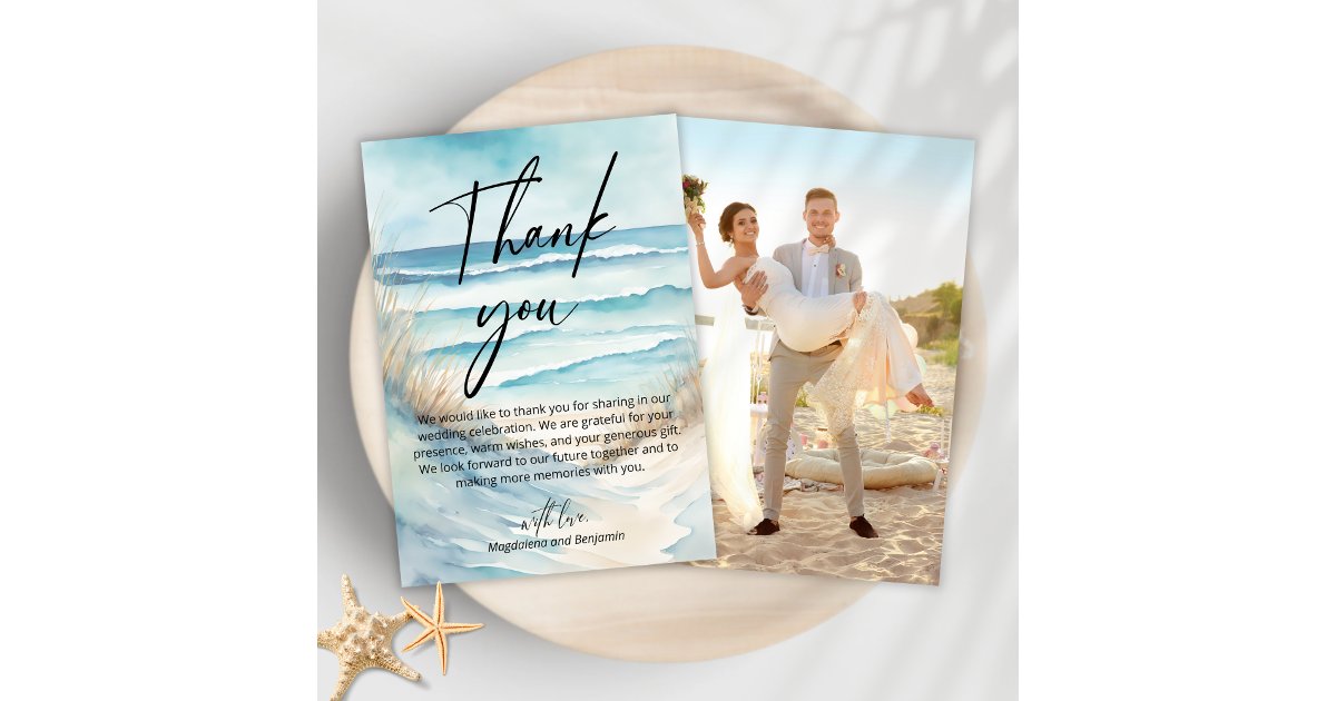 Watercolor Seascape Coastal Sand Beach Photo Thank You Card | Zazzle