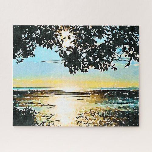 Watercolor Seascape Sunrise Jigsaw Puzzle