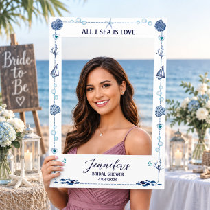 Watercolor Seashe Bridal Shower Coastal Nautical Selfie Frame