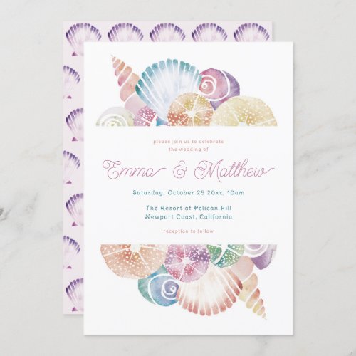 Watercolor Seashell and Mermaid_inspiredWedding Invitation