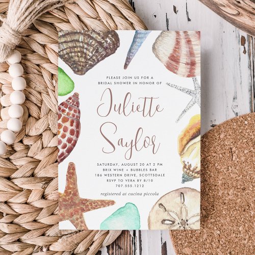 Watercolor Seashell Beach Bridal Shower Invitation