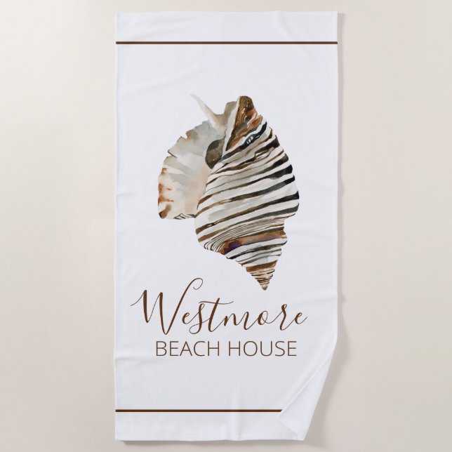 Watercolor Seashell Beach House Beach Towel (Front)