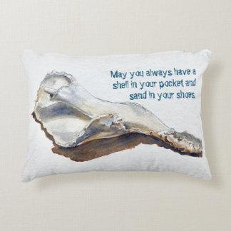 Watercolor Seashell, Beach-themed, blue and tan Accent Pillow