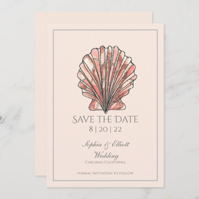 Watercolor Seashell Beach Wedding Save The Date (Front/Back)