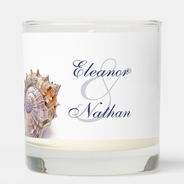 Watercolor Seashell Beach Wedding Scented Candle (Front)