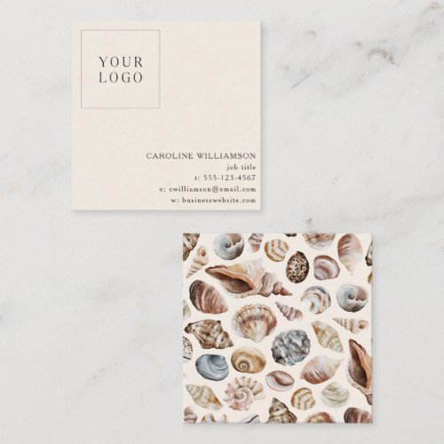 Watercolor Seashell Coastal Minimalist Logo Square Business Card