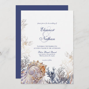 Watercolor Seashell Corals Wedding Invitation
