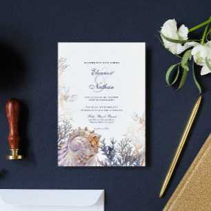Watercolor Seashell Corals Wedding Invitation
