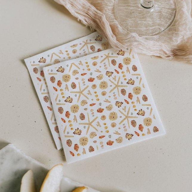 Watercolor Seashell Napkins (Watercolor seashells paper party napkins.)