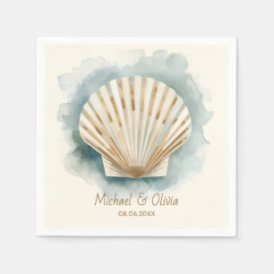 Watercolor Seashell Nautical Beach Wedding Custom Napkins