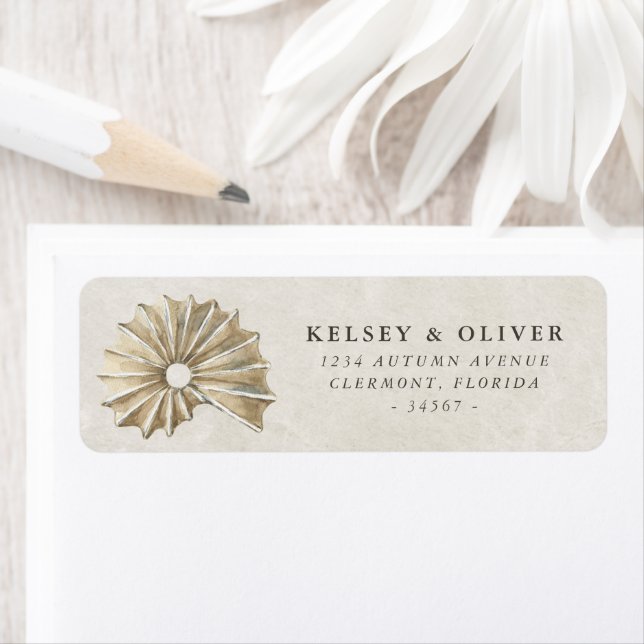 Watercolor Seashell Nautilus Wedding Bride Groom Label (Insitu)