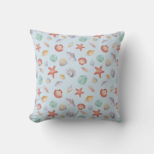Watercolor Seashell Pattern Throw Pillow (Front)
