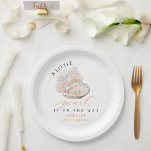 Watercolor Seashell Pearl Baby Shower Paper Plates