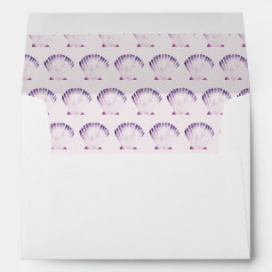 Watercolor Seashell Purple Wedding Envelope