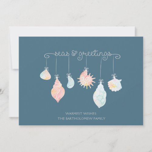 Watercolor Seashell Seas And Greetings Holiday Card