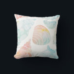 Watercolor Seashell Throw Pillow<br><div class="desc">Watercolor seashell pattern in shades of aqua and coral.</div>