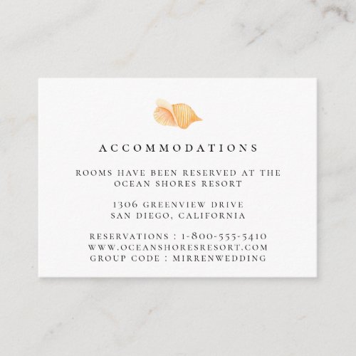 Watercolor Seashell Wedding Accommodations Enclosure Card